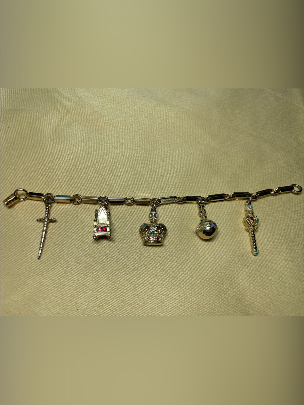 Rare Vintage Coro GoldTone Charm Bracelet Coronation/Royal Inspired Like New